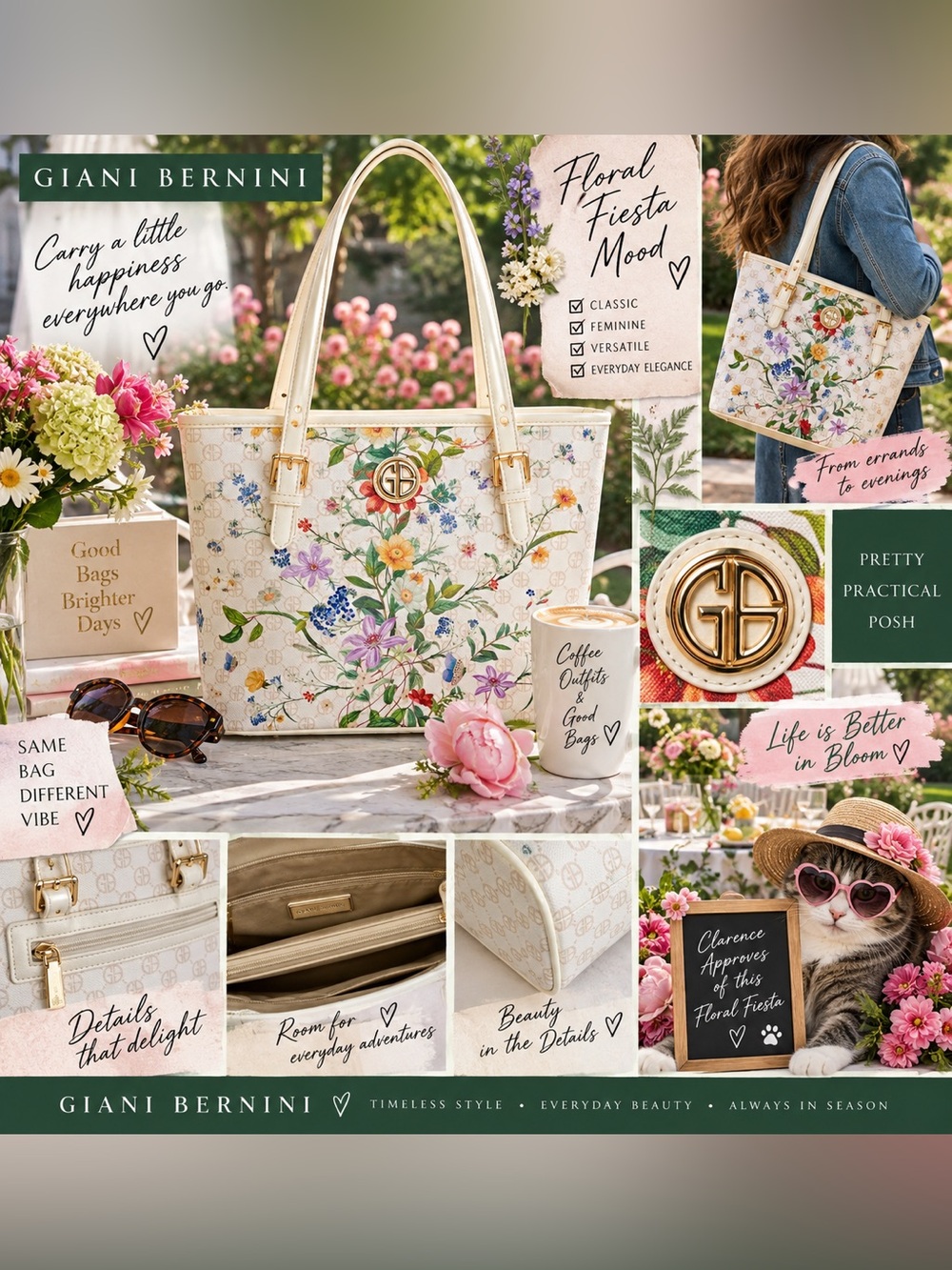 Giani Bernini Floral Signature Tote Shoulder Bag White Multicolor - Picture 16 of 16